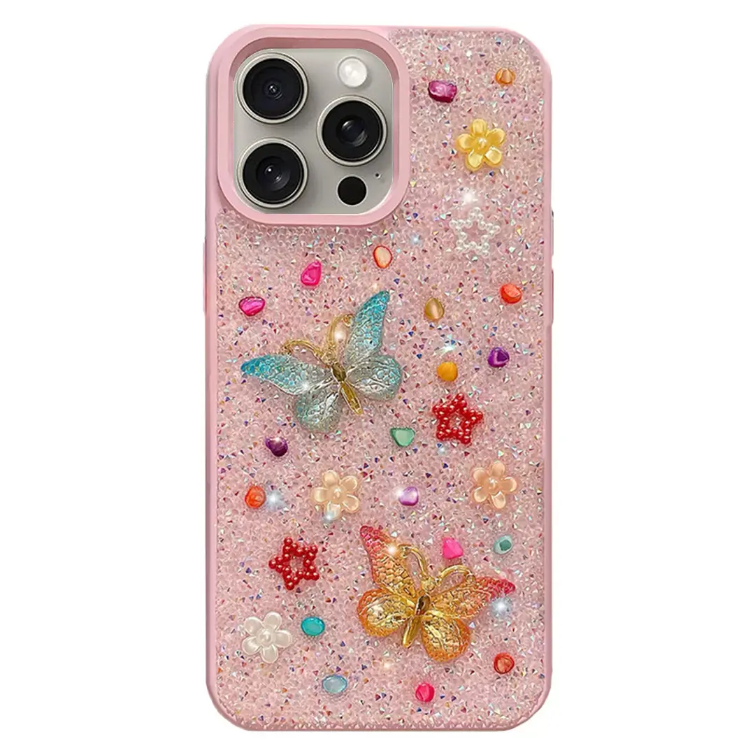 iPhone 15 Pro Max/iPhone 14 Pro Max Butterfly and Diamond Bling Case Light Purple